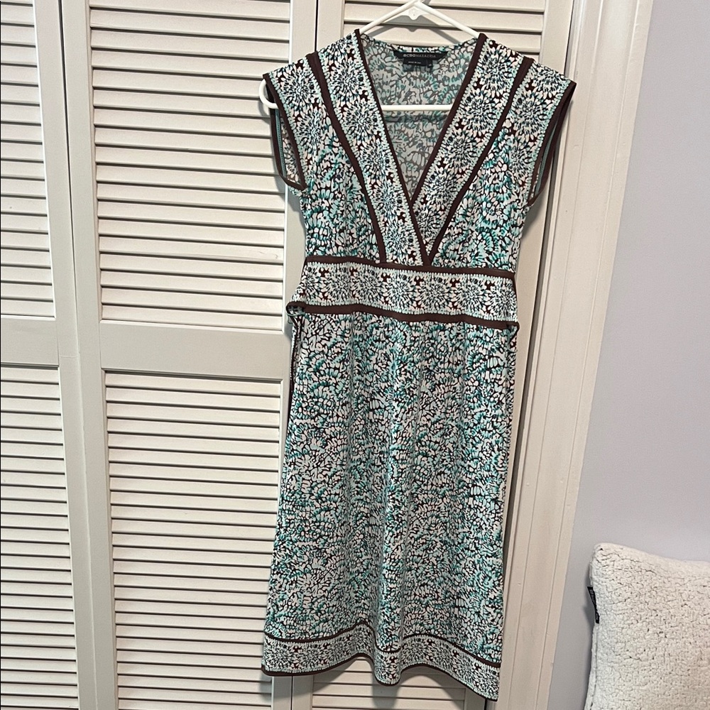 BCBGMaxAzria Floral V-Neck Midi Dress - Blue and Brown